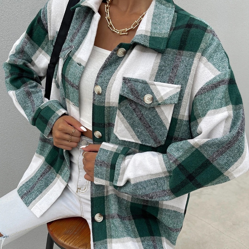 Green Oversized Plaid Shacket/ Jacket – Size L